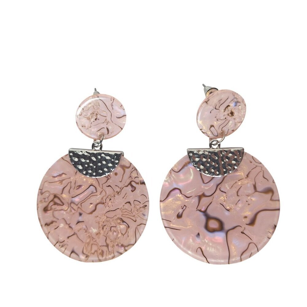 Pink Swirl Dangle Drop Earrings Silver Tone Jewelry